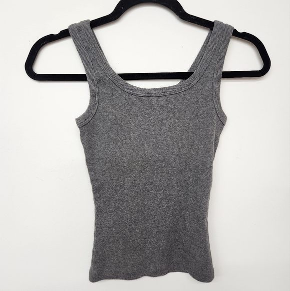 Bebe Sport Ribbed Tank Top with Pink Rhinestone Womens Medium Gray Y2K Genz - Picture 2 of 6